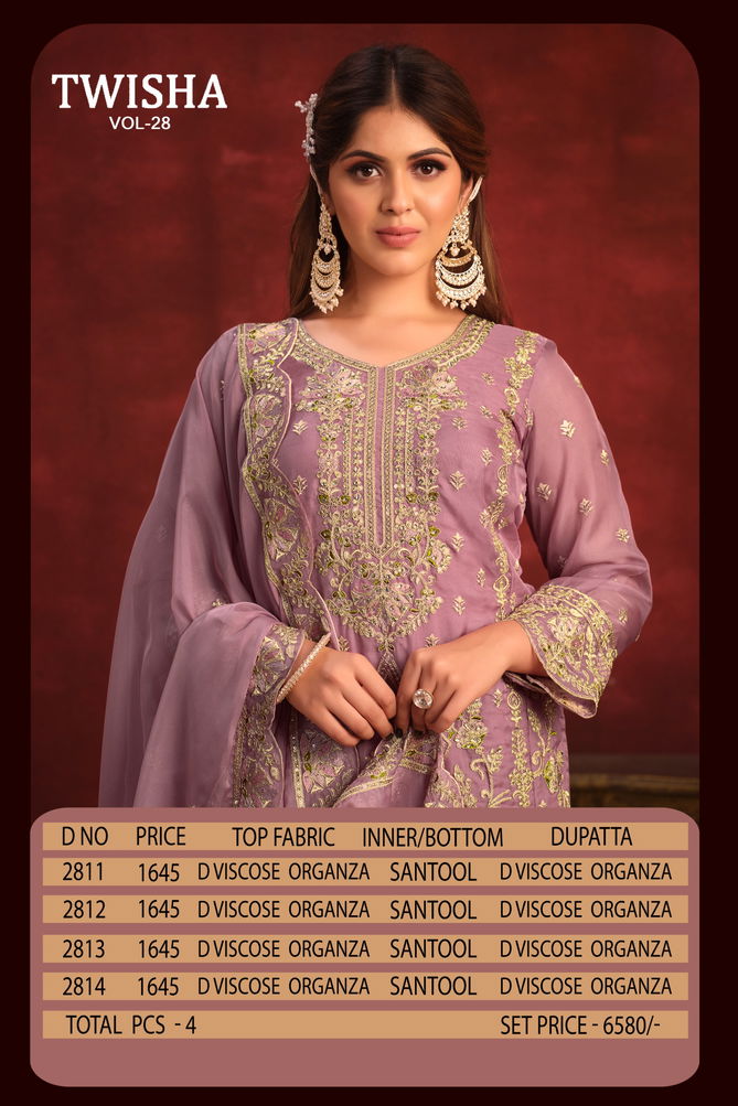 Twisha Vol 28 2800 Series Viscose Organza Designer Salwar Suits Wholesalers In Delhi